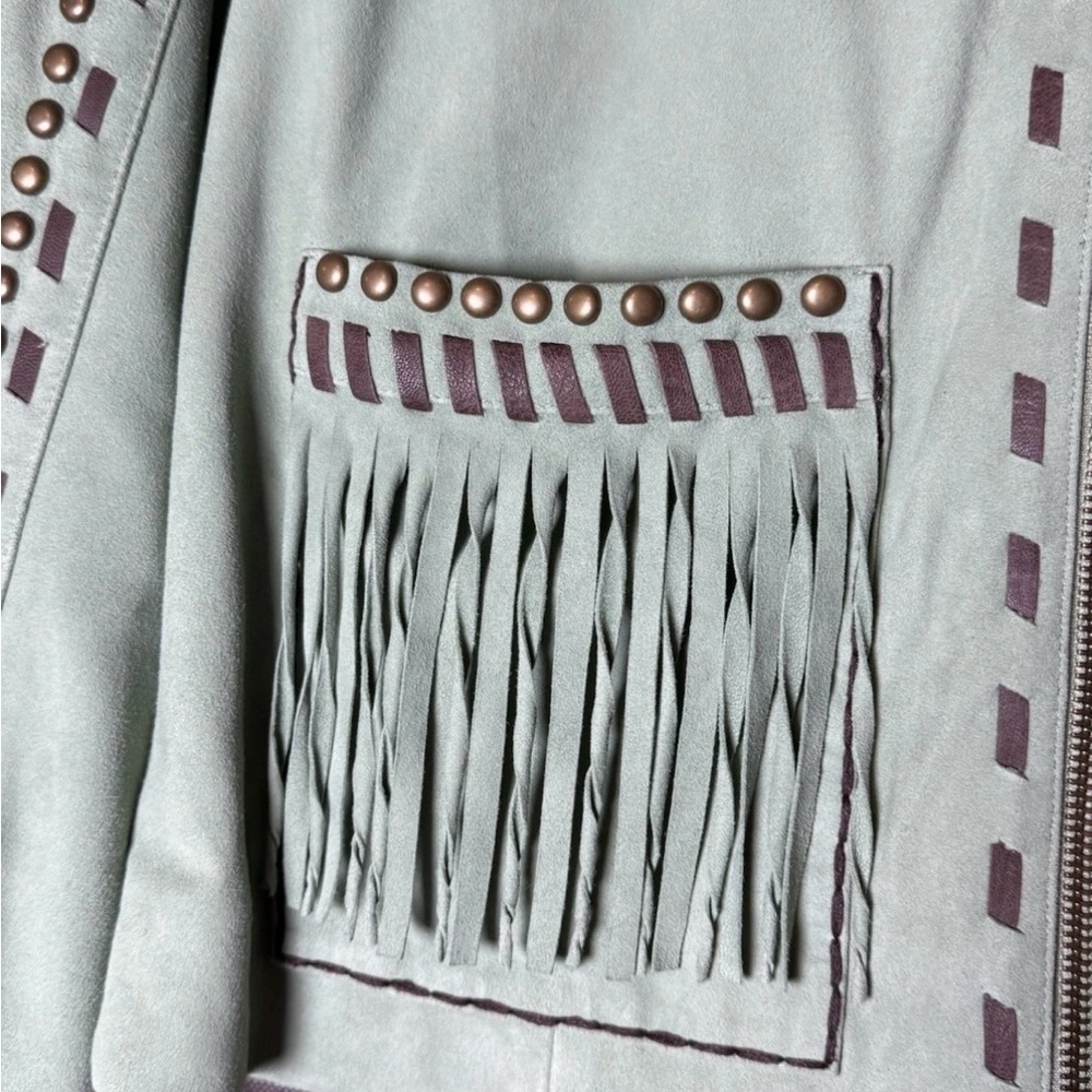 Double D Ranch Mint Suede Jacket with Fringe and Studs - Picture 7 of 15